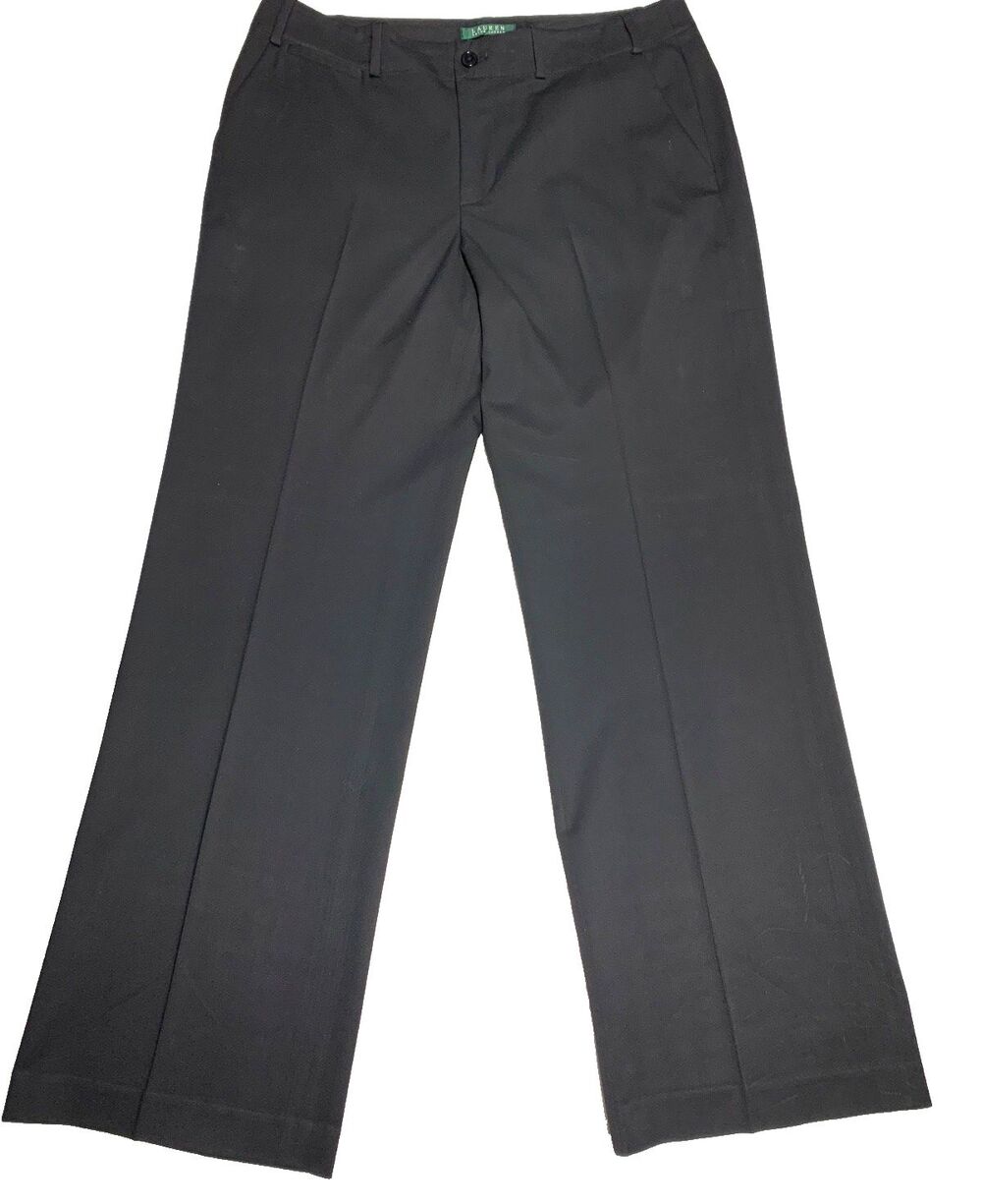 Lauren Ralph Lauren Sanderson Black Wide Leg Trousers Work Dress Pants Womens 12